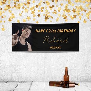 Aangepaste foto zwarte gouden moderne man spandoek