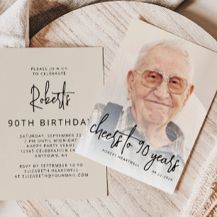 Aangepaste foto Zwarte Script Proost 90ste verjaar Kaart