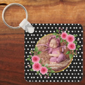 Aangepaste foto zwarte witte pooldot moederdag sleutelhanger (Voorkant)