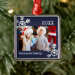 Aangepaste fotoblauw-versieringsmodel met sneeuwvl metalen ornament