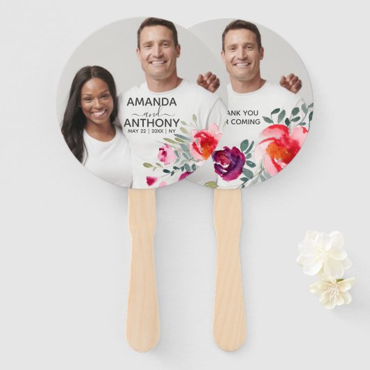 Aangepaste fotobloem en tekstventilator handwaaier (Voorkant en achterkant)