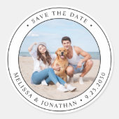 Aangepaste fotobruiloft bespaart de datum ronde sticker (Voorkant)