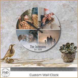 Aangepaste Fotocollage Familienaam Datum Ronde Klok