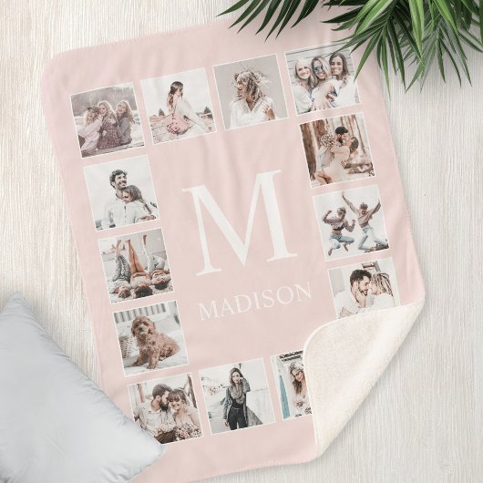 Aangepaste Fotocollage Gepersonaliseerd Roze Sherpa Deken