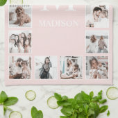 Aangepaste Fotocollage Gepersonaliseerde Blush Pin Theedoek (Gevouwen)