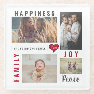 Aangepaste fotocollage Love Joy Family Glazen Onderzetter