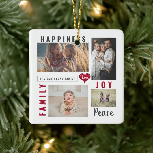 Aangepaste fotocollage Love Joy Family Keramisch Ornament (Boom)