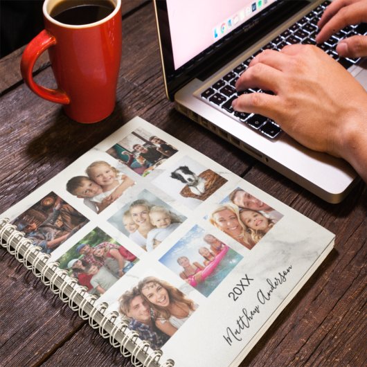 Aangepaste fotocollage marmeren monogram 2027 wit planner