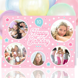 Aangepaste Fotocollage Meisjes Verjaardag Pastelro Kaart