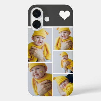 Aangepaste fotocollage met hart iPhone 16 hoesje