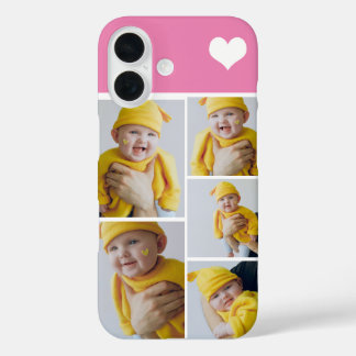 Aangepaste fotocollage met hart iPhone 16 hoesje
