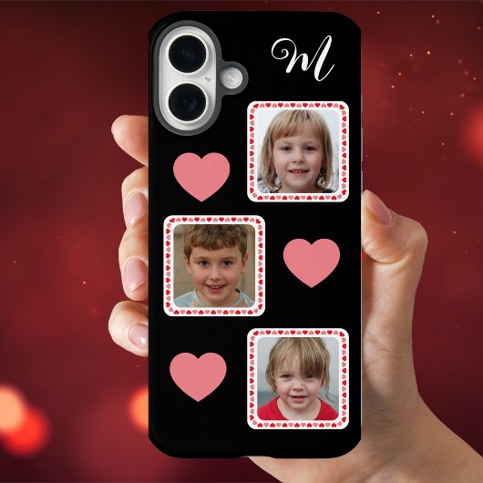 Aangepaste Fotocollage met Harten en Monogram Case-Mate iPhone Case