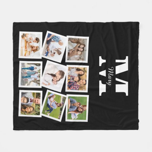 Aangepaste fotocollage met naam en monogram fleece deken (Voorkant (Horizontaal))