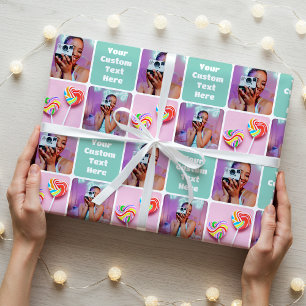 Aangepaste Fotocollage Modern Retro Groen Patroon Cadeaupapier