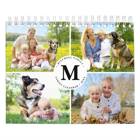 Aangepaste Fotocollage Moderne Familie Monogram 20 Kalender (Hoes)