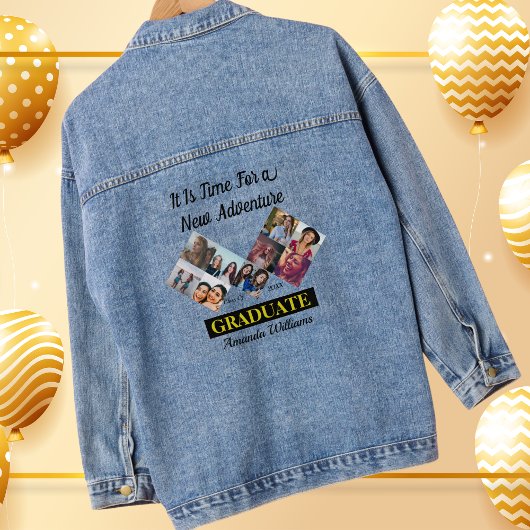 Aangepaste fotocollage Naam Klasse Jaar Afstuderen Denim Jacket