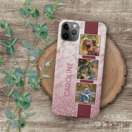 Aangepaste fotocollage op blauw roze marmeren patr iPhone 16 pro max hoesje