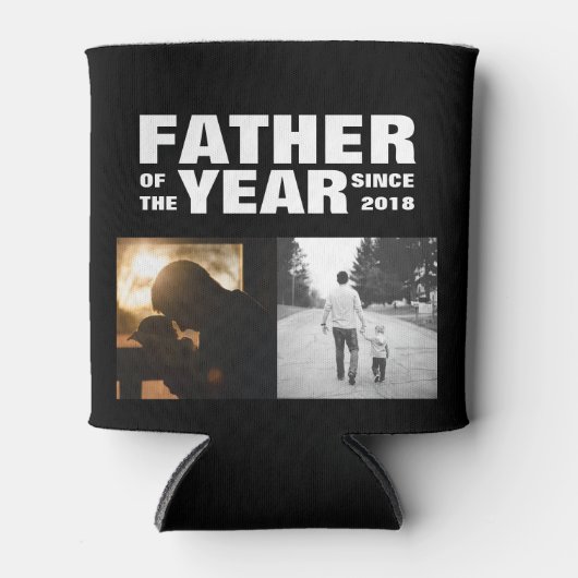 Aangepaste fotocollage vader van het jaar zwart blikjeskoeler (Voorkant)