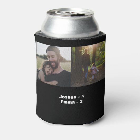 Aangepaste fotocollage vader van het jaar zwart blikjeskoeler (Blikje Achterkant)