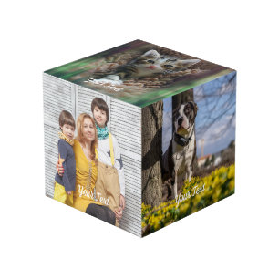 Aangepaste fotokubus met tekst gepersonaliseerd on