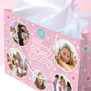 Aangepaste fotomeisjes verjaardagscadeautas Roze Groot Cadeauzakje