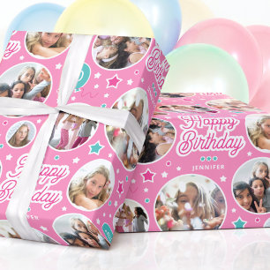 Aangepaste fotomeisjes verjaardagscadeauverpakking cadeaupapier