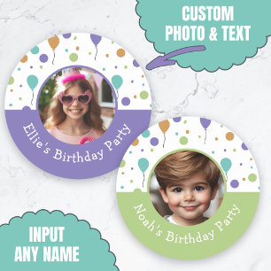 Aangepaste Fotonaam Ballon Confetti Verjaardagsfee Ronde Sticker