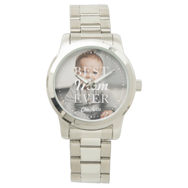 Aangepaste fotonaam Beste Mam ooit Zilver Horloge (Voorkant)