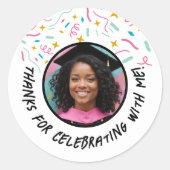 Aangepaste Fotonaam Confetti Afstuderen Dank u Ronde Sticker (Voorkant)