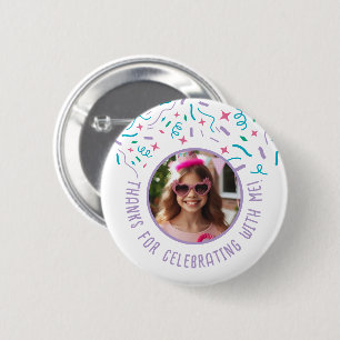 Aangepaste Fotonaam Confetti Verjaardag Dank u Ronde Button 5,7 Cm