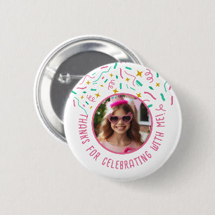 Aangepaste Fotonaam Confetti Verjaardag Dank u Ronde Button 5,7 Cm