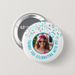 Aangepaste Fotonaam Confetti Verjaardag Dank u Ronde Button 5,7 Cm