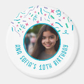 Aangepaste Fotonaam Elke Leeftijd Confetti Verjaar Magneet (Voorkant)