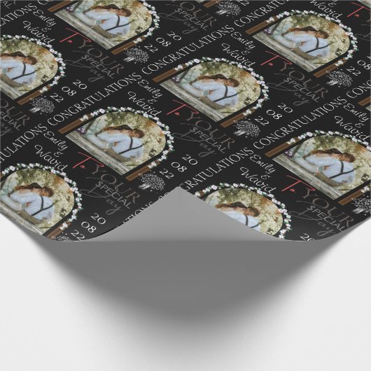 Aangepaste fotonaam en datum stijlvol huwelijk cadeaupapier (Hoek)