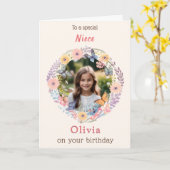Aangepaste fotonaam Flowers Niece Verjaardag Kaart (Gele Bloem)