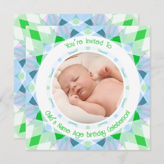 Aangepaste fotonaam Leeftijd Blauw Groen Verjaarda Kaart (Voorkant / Achterkant)