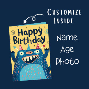Aangepaste fotonaam leeftijd   Cute Monster Illust Kaart