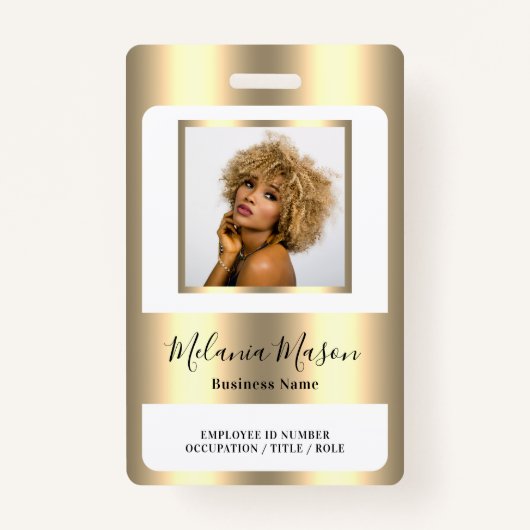 Aangepaste fotonaam Metallic Gold Personeel Badge (Voorkant)