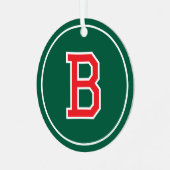 Aangepaste Fotonaam Monogram Groen Rood Retro Metalen Ornament (Voorkant links)