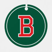 Aangepaste Fotonaam Monogram Groen Rood Retro Metalen Ornament (Voorkant)