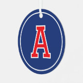 Aangepaste Fotonaam Monogram Marine Blauw Rood Ret Metalen Ornament (Voorkant links)