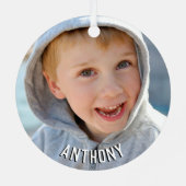 Aangepaste Fotonaam Monogram Marine Blauw Rood Ret Metalen Ornament (Achterkant)