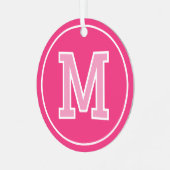Aangepaste Fotonaam Monogram Roze Retro Metalen Ornament (Voorkant links)