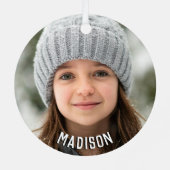 Aangepaste Fotonaam Monogram Roze Retro Metalen Ornament (Achterkant)