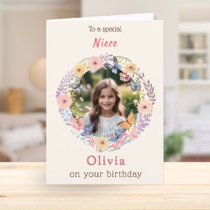 Aangepaste fotonaam Mooie Bloemen Verjaardag Niece Kaart