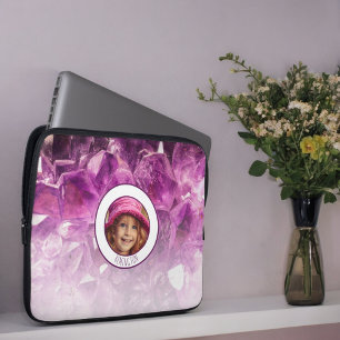Aangepaste fotonaam Paarse Ombre Crystals Laptop Sleeve