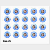 Aangepaste Fotonaam Plaid Gingham Verjaardagsfeest Ronde Sticker (Vel)