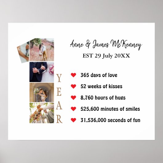 Aangepaste fotonummerlijsten 1e verjaardag poster (Voorkant)