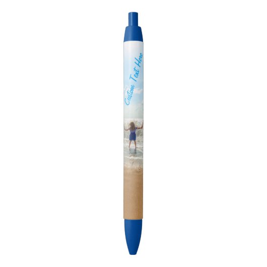 Aangepaste fotopen met tekst blauwe inkt pen (Voorkant Verticaal)