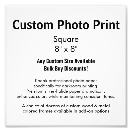 Aangepaste foto's afdrukken - Vierkant 8 x 8 inch Foto Afdruk (Voorkant)